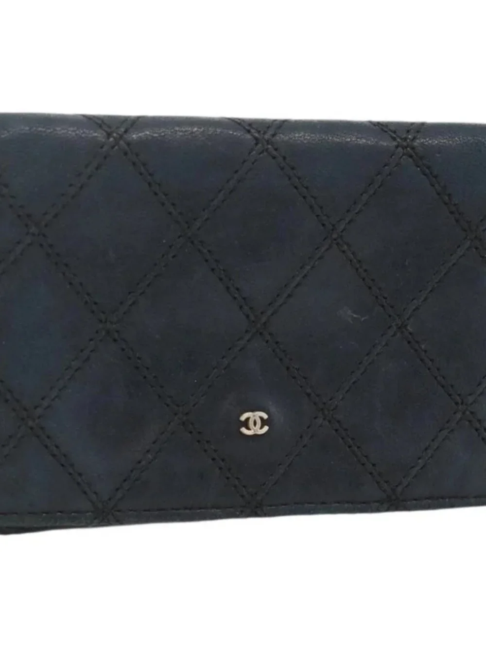 CHANEL Bicolore Card Case Lamb Skin Black CC Auth INZ119